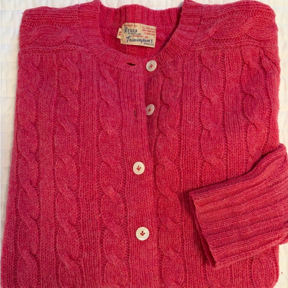 Deans of Scotland Vintage Pink Wool Cable Knit Cardigan Womens 40/Large